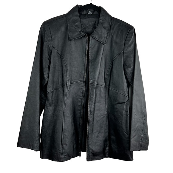 Jacqueline Ferrar Authentic Pig Nappa Genuine Leather Black Zip Up Jacket size S - Picture 2 of 13